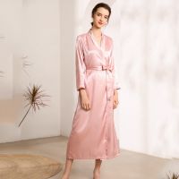 【jw】☃  Silk like pajamas womens Lapel long robes bathrobes home clothes