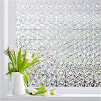 Window Privacy Film Frosted Glass Rainbow Cling Stained Bathroom Static 3D Diamond Prism Decorative Stickers Opaque Sun Blocking Window Sticker and Fi