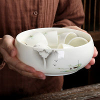 Ceramic Tea Wash Bowl Porcelain Tea Cup Container Chinese Kung Fu Tea Set Accessories Teaware Flower Pot Pen Wash Decor Crafts