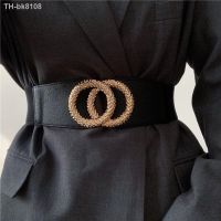 ✽ New Wide Waistbands For Coat Women Black Elastic Cummerbunds Dress Alloy Gold Big Circle Buckle Belts Fashion Girl Waist Seal