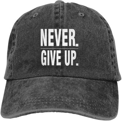 Denim Cap Never Give Up Baseball Dad Cap Classic Washed 100% Cotton Adjustable Casual Sports Novel for Men Women Hats