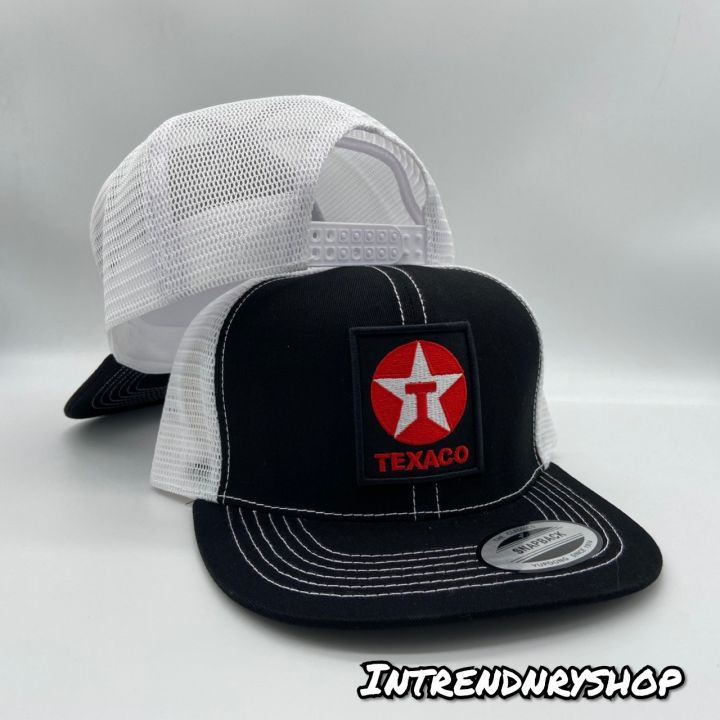 หมวก-หมวกตาข่าย-หมวกวินเทจ-หมวกแนววินเทจ-โลโก้-texaco-snapback-hiphop-หมวกเต็มใบ-cap-fashion-vintage-summer-2565