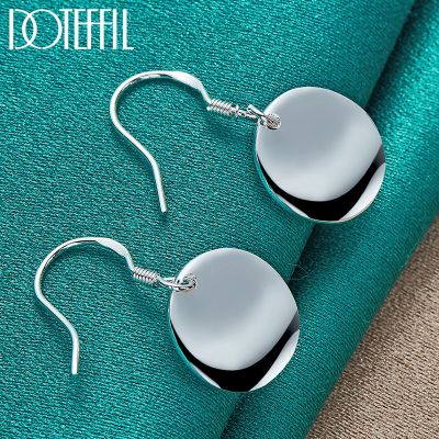 【YP】 DOTEFFIL 925 Sterling Bump Round Drop Earrings Woman Wedding Engagement Fashion Jewelry