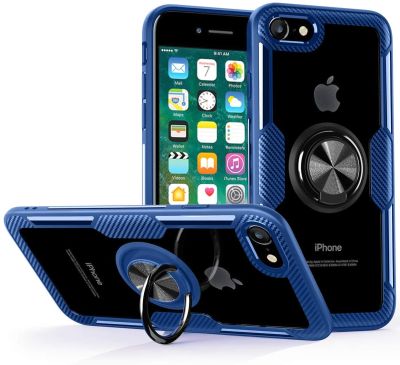 IPhone SE 2020 กรณี,iPhone 8 กรณี,iPhone 7 กรณี,C rystal C learคาร์บอนไฟเบอร์ออกแบบเกราะเคสกับ 360 องศาหมุนแหวนนิ้วจับผู้ถือขาสำหรับApple iPhoneSE 8/7