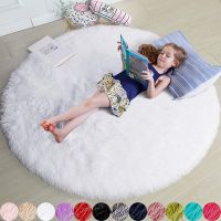 Fluffy Round Area Rugs for Girls Bedroom Soft Shaggy Plush White Pink Carpets For Living Room Bedroom Decor Home Decoration