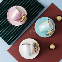 Nordic Porcelain Gold Angel Wing Cup With Saucer Colorful Ceramic Coffee Tea Cup Set New Home Decor Luxury Wedding Birthday Gift