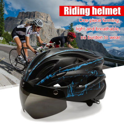 ป้องกันการชนกันขี่จักรยานหมวกนิรภัยกลางแจ้งรถจักรยานยนต์จักรยานไฟท้ายหมวกกันน็อคกับแว่นตา Visor เลนส์ MTB หมวกกันน็อคจักรยานถนน