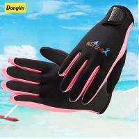 Donglin 1คู่1.5มิลลิเมตรถุงมือดำน้ำ Neoprene สำหรับฤดูหนาวว่ายน้ำที่อบอุ่นลื่นสีฟ้าสีเหลืองและสีชมพู