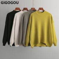 T005 GIGOGOU แฟชั่นหลวมเสื้อสวมศีรษะของผู้หญิงอบอุ่นคอกลมเสื้อสตรีถัก