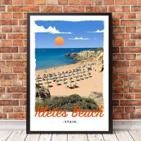 โปสเตอร์การเดินทางสไตล์วินเทจย้อนยุคหรือภาพผ้าใบ-Illetes Beach Formentera ภาพวาดตกแต่งบ้าน (ไร้กรอบ)