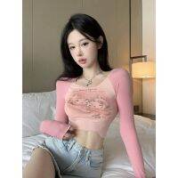 ﹍ European and American sweet hot girl tops girl group style hip-hop y2k jazz dance jazz short style navel-baring design long-sleeved T-shirt trendy