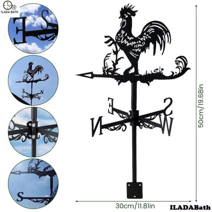 ZNEL Farmhouse Chickens Weather Vane Metal Weathervane Outdoor Roof Mount, Stainless Rooster Cockerel Decor Measuring Tools, Wind Direction Indicator