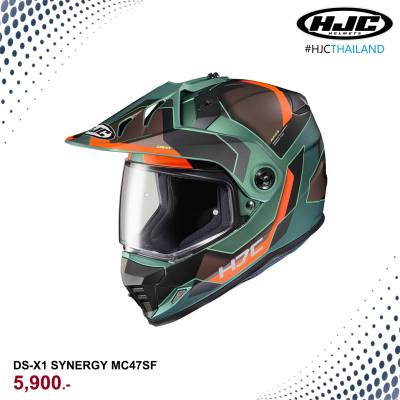 หมวกกันน็อค HJC รุ่น DS-X1 ลาย ENNERGY MC47SF 💥โครงสร้างภายนอก Advanced Polycarbonate Composite Shell มีความยืดหยุ่นสูงแข็งแรงและน้ำหนักเบา 💥น้ำหนักประมาณ 1,500g