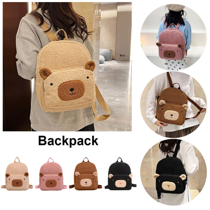 fast-delivery-faux-suede-schoolbag-winter-fashion-parent-child-backpack-teenager-girls-solid-color-cute-cartoon-small-female-bagpack