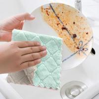 Microfiber Thick Kitchen Towel Dishcloth Household Kitchen Rags Gadget Non-stick Oil Table Cleaning Wipe Cloth Scouring Pad Dish Cloth  Towels