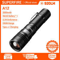 Supfire ไฟฉายซูม A12 LED,ไฟฉายความสว่างสูง15วัตต์สวิตช์4โหมด