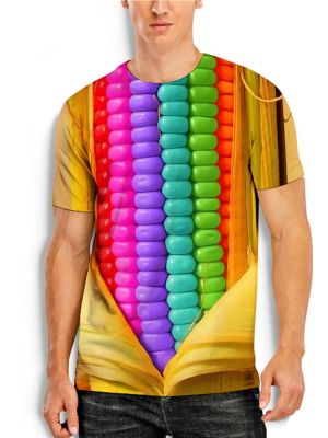 เสื้อยืดแฟชั่นฤดูร้อนสำหรับผู้ชายเสื้อยืดพิมพ์ลายข้าวโพด3D ระบายอากาศได้สำหรับเสื้อยืดพิมพ์ลายสไตล์ตามท้องถนน