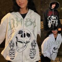 {AH Department Store}Hoodie ผู้หญิง Streetwear 2022ฤดูใบไม้ร่วงฤดูหนาวแขนยาว Zip Up Jacket Skull พิมพ์ Gothic เสื้อกันหนาวขนาดใหญ่ Y2K Clothes