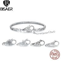 BISAER 100% 925เงินสเตอร์ลิงสร้อยข้อมืองูพื้นฐานผีเสื้อดอกไม้เข็มขัดรัดสำหรับ DIY เสน่ห์กำไลลูกปัดเครื่องประดับทำ