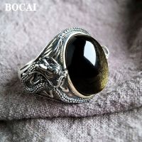 BOCAI ใหม่การออกแบบเดิมเงินสเตอร์ลิง S925วินเทจมังกรฝังธรรมชาติทอง F Lare หินผู้ชายแหวนเครื่องประดับแฟชั่น