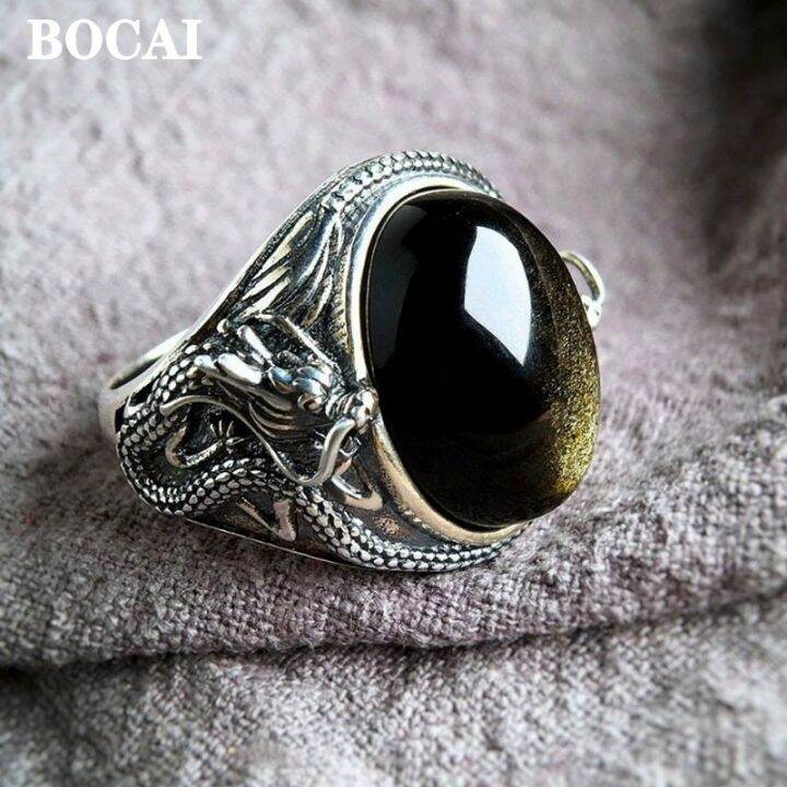 bocai-ใหม่การออกแบบเดิมเงินสเตอร์ลิง-s925วินเทจมังกรฝังธรรมชาติทอง-f-lare-หินผู้ชายแหวนเครื่องประดับแฟชั่น