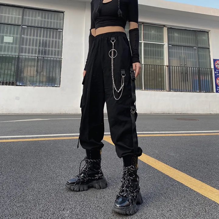 Y2K Clothes Punk Chain Black Cargo Pants Streetwear Hip Hop High Waist  Casual Fashion Harajuku Summer Harem Pant for Women | Lazada PH