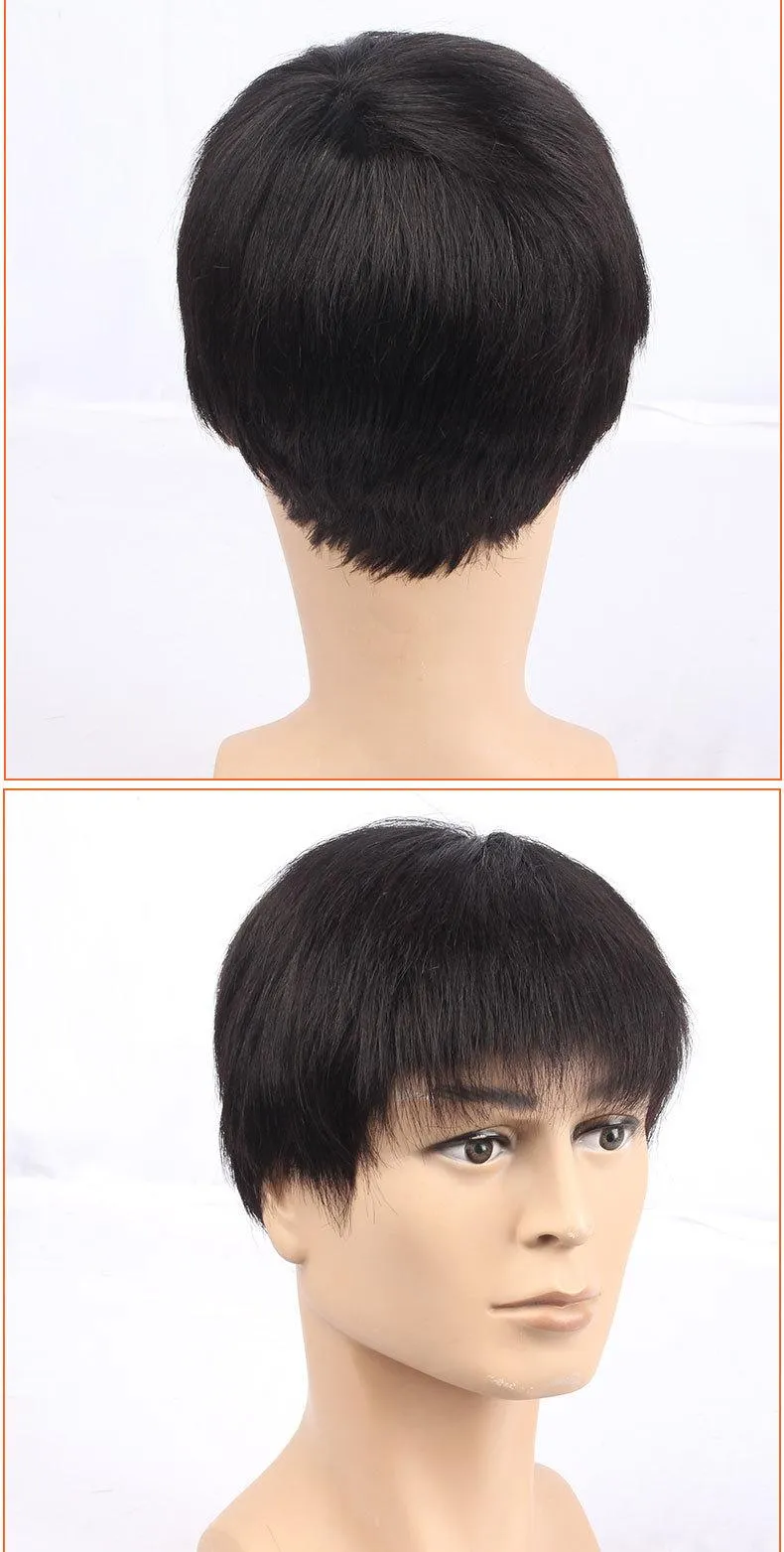 100% Real Human Hair Wig for Men Natural Breathable Male Wig Short Hair  Human Hair Natural Full Head Cover Invisible Korean Style Handsome Real Hair  Wig Hairpiece Real Natural Virgin Hair Periwig |