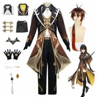 【Ready Stock?】 Game Genshin Impact Zhongli Cosplay Costume Zhong Li Archon Full Set Wig Gloves Earning for Men Outfits Halloween Clothes