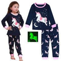 Kids Girls Unicorn Pajamas Set Children Skeleton Halloween Sleepwear Toddler Casual Nightwear Infant Cute Carnival Clothes 2-10