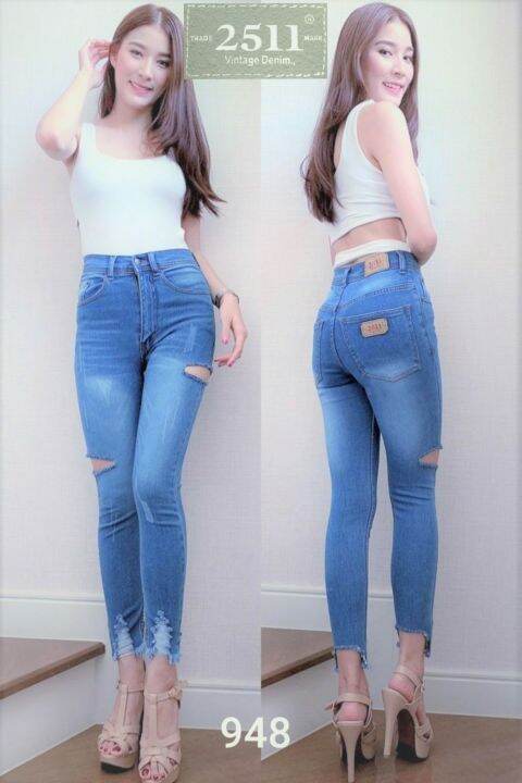 2511-vintage-denim-jeans-by-araya-กางเกงยีนส์-ผญ-กางเกงยีนส์-เอวสูง-กางเกงยีนส์ยืด