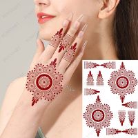 Maroon Color Henna Tattoo Stickers for Hand Brown Red Temporary Tattoos for Women Waterproof Mehndi Tattoo Fake Hena Stickers