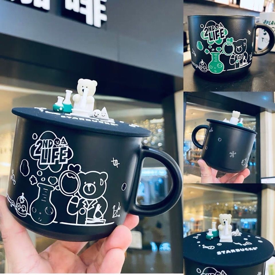NEW Starbucks Cute Bear laboratory Ceramic Cups Color-changing Coffee Mug Sakura 