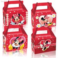 ♟☇ 12pcs Disney Minnie Mouse Party Treat Boxes Pink Candy Cookies Gift Box Favor Bags Goodies Box with Handles Perfect for Party