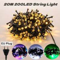 20เมตร/ม้วน200LED กลางแจ้งสายไฟ LED นางฟ้าสีดำกันน้ำปลั๊ก EU โคมไฟลายดอกไม้ไฟประดับสวนชาวบ้านคริสต์มาส