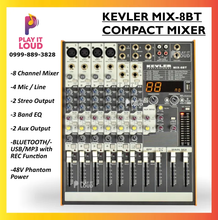 KEVLER PROFESSIONAL MIX8BT 8 CHANNEL COMPACT MIXER with BLUETOOTH, USB