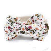 White Floral Bow Tie Pet Collar and Leash Set Break Free Puppy Hiking Walking Running Lead Dog Accessories for Small Dogs