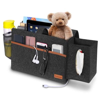 Bedside Bunk Bed Organizer Felt Hanging Storage Bag with Tissue Box and Water Bottle Pocket Adhesives Tape