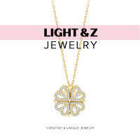 LIGHT &amp; Z Ins สร้อยคอแฟชั่นสำหรับผู้หญิงลายใบโคลเวอร์สี่แฉกนำโชคจี้เพทายหมุนได้สร้างสรรค์เครื่องประดับพิเศษสำหรับเปิดและหมุนได้