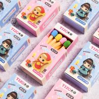 ❈♀✘ 8 Pcs/box Cute Kawaii Creative Funny Matches Girl Pencil Erasers Office School Supplies Stationery Kids Students