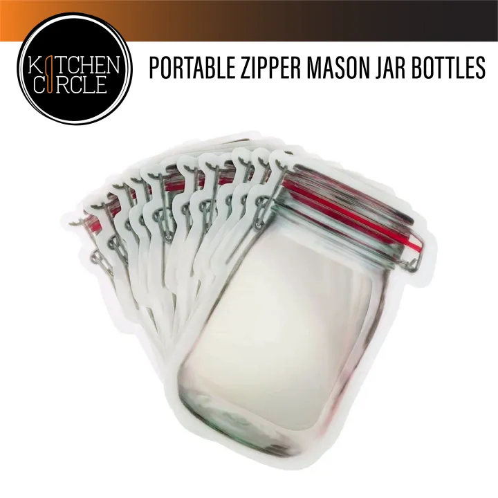 Portable Zipper Mason Jar Bottles Bags Reusable Fresh Food Snacks Seal