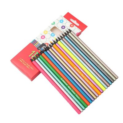 6-color Fluorescent and 12-color Metallic Color Pencils 18 Pcs A Box of Hand-painted Childrens Art Teaching Sketch Pencil Set
