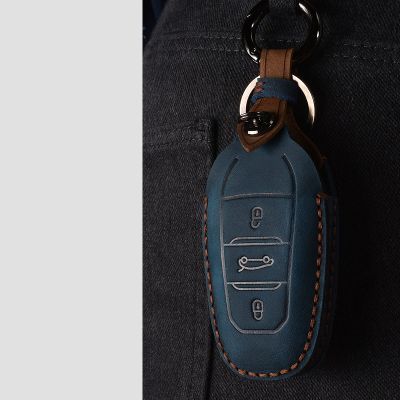▩▬ Leather Car Key Case Cover for Peugeot 308 408 508 2008 3008 4008 5008 Citroen C4 C4L C6 C3-XR Accessories Shell Key Ring