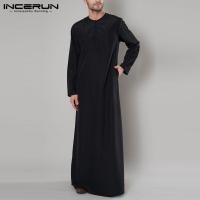 INCERUN ผ้าคลุมศีรษะชาวมุสลิมอิสลาม Kaftan เสื้อแขนยาวผู้ชายซิปหลวมเสื้อคลุมยาวอาบายาซาอุดิอาระเบียอาหรับดูไบ Jua Thobe เสื้อผ้าผู้ชาย2023