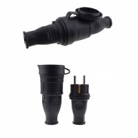 ∈♧✣ EU Rubber Waterproof Socket Plug Electrial Grounded European Connector With Cover IP44 For DIY Power Cable Cord 16A 250V