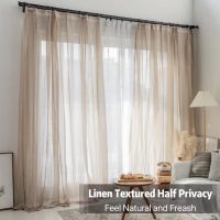 Brown Flax Linen White Tulle Curtains for Living Room Bedroom Luxury Voile Tulle Transparent Curtain Window Panel