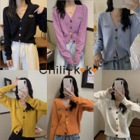 เสื้อไหมพรม​คอวี cardigan กระดุม​สีๆถอดได้จริง เนื้อผ้านุ่ม ใส่สบาย Chili_k❤️k❤️  K101#