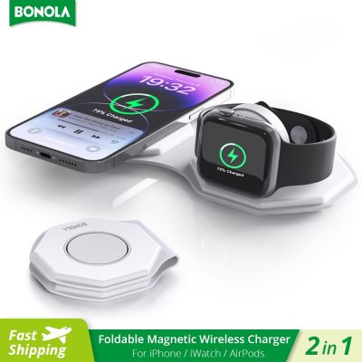 Bonola Foldable Wireless Charger 2 in 1 for iPhone 14 pro max/13/12/11  Magnetic Wireless Chargers for Apple Watch 8/Airpods 3
