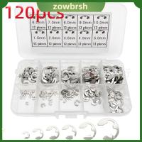 ZOWBRSH 120PCS เหล็กไร้สนิม แหวนสำหรับรักษา รูปตัวอี เงินสีเงิน แหวนล็อกสลักอิเล็กทรอนิกส์ วงแหวนภายนอก แหวนสแนป แหวนล็อกสลัก