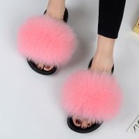 [A NEW HOT]2022 Hot WomenFurrySlippers แบนลื่น Solidffoxslides Fluffy รองเท้าแตะสุภาพสตรีรองเท้าผู้หญิงรองเท้าแตะ