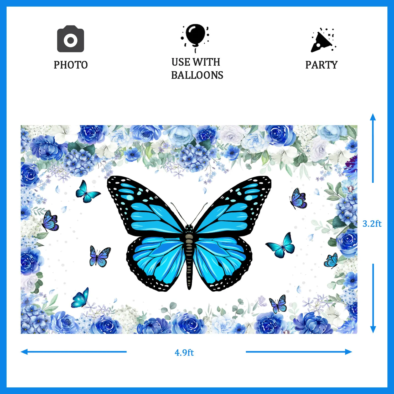 FANGLELAND Blue Butterfly Flower Backdrop Photo Background Decorations for  Girls Butterfly Theme Birthday Party Baby Shower Decoration Supplies |  Lazada PH